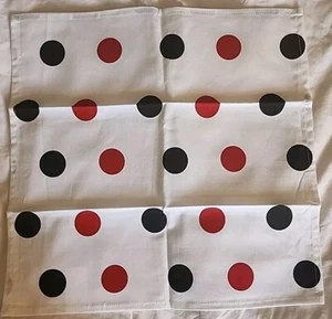 Set of 10 Vtg White W/Red & black Polka Dots cotton cloth napkins 15.5 x 16" - Picture 1 of 4