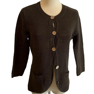 Willi Smith Women's Knit Cardigan Sweater Brown Button Front 3/4 Sleeve - Image 1 of 4