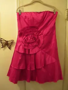 XOXO - Strapless Satiny Dress w/Ruffles & Rosette - Junior Size 11 - Pink - Picture 1 of 3