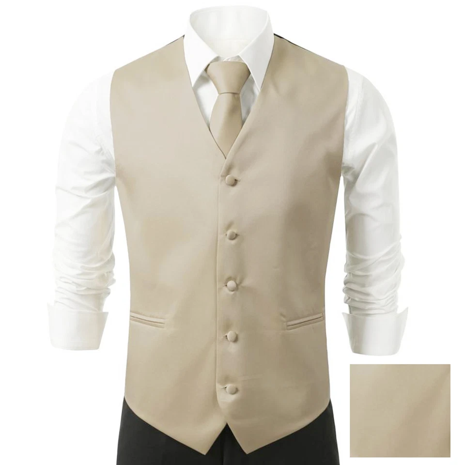 3Pcs SET Brand Q Formal Vest Tie Hankie Causal Formal Tuxedo Suit Waistcoat Coat - Image 1 of 2