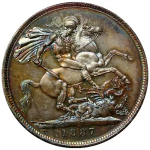 1887 Great Britain 1 Crown Large Silver Coin PCGS MS63 Beautiful Toning! - Picture 1 of 4