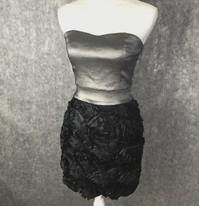 Nikibiki Small Strapless Black Rose Dress Mini Bodycon Cocktail Club Glam Edgy - Picture 1 of 14