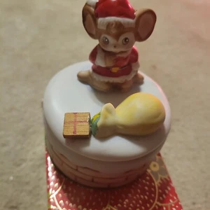 Homco Vintage Christmas Trinket Box Santa Mouse & Presents Bag on Chimney 8901 - Picture 1 of 7