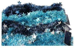 96" Hanukkah or Christmas Tree Tinsel Garland, Blue Iridescent Stars decor - Picture 1 of 11