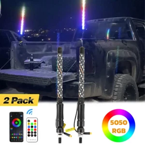 Pair 1FT RGB LED Whip Light Spiral Antenna Chase & Remote For Pickup SUV Truck - Picture 1 of 15