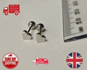 Minimalist Heart Cartilage Studs hypoallergenic Titanium surgical steel Earrings - Picture 1 of 9