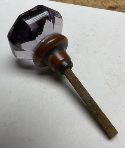 Vintage/Antique Gorgeous Pale Lavender Multifaceted Glass Door Knob On Spindle Cover