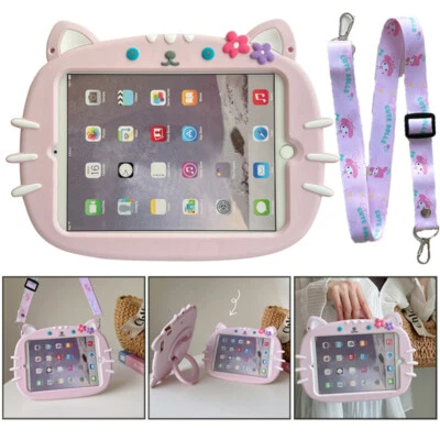 Cute Cat Kids Stand Case Cover w/Strap For iPad 5/6/7/8/9/10th Gen Mini Air Pro - Image 1 of 4