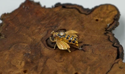 蒂芙尼复古钻石蓝宝石红宝石 18kt 黄金蜜蜂胸针 4.71 克 — 第 1/4 张图片