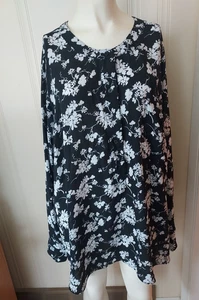 Camicia donna Lane Bryant taglie forti 26/28 nera bianca floreale con bottoni - Foto 1 di 9