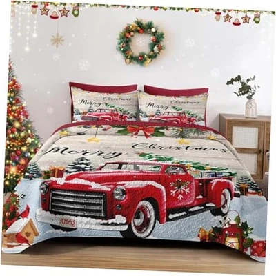 Juego de edredón tamaño Navidad, camión vintage rojo ligero King Navidad Truck 2 Foto 1 de 4