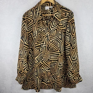 Bohemian 18W 20W Top Langarm Knopfleiste Seitenschlitz schwarz braun Retro Print Büro - Bild 1 von 8