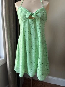 BCBG Generation Lime Green Floral Halter Open Back Sun Dress Size Medium - Picture 1 of 4