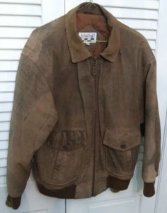 YearBook distressed Brown suede A-1 Bomber Jacket - Zip Up - L - Picture 1 of 4