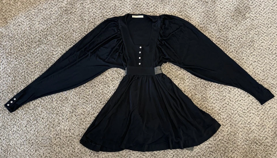 Balenciaga Dress Womens 44 Black 2007 Runway Nicolas Ghesquiere Bat Wing Jeweled - Image 1 of 4