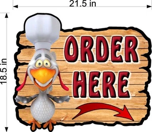 CHEF CHICKEN PLEXIGLASS SIGNS PICK UP & ORDER HERE RESTAURANT TAKE OUT 2 SIGNS - Picture 1 of 2