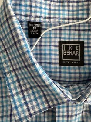 Camisa Ike Behar New York, manga larga con botones para niños talla 18 cuadros azules Foto 1 de 2