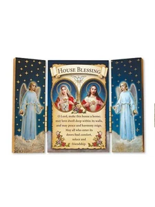 HOUSE BLESSING SACRED HEART OF JESUS & MARY TRIPTYCH - Picture 1 of 2