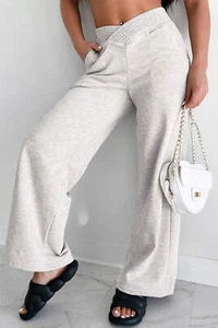 Light Grey Cross-Waist Wide Leg Lounge Pants - Picture 1 of 4