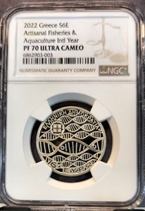 2022 GREECE SILVER 6 EURO ARTISANAL FISHERIES AQUACULTURE NGC PF 70 ULTRA CAMEO - Picture 1 of 3