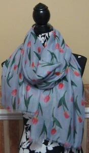 Tulip Swaying Tulips Flower Floral Fringed Scarf Shawl Wrap - Picture 1 of 2