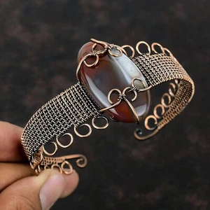 Natural Montana Agate Wedding Wire Wrapped Sister Anniversary Bangle Cuff Copper - Picture 1 of 6