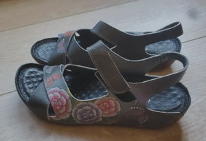 Sandalia Hecha a Mano Anuschka Para Mujer Deslizador Flor Estampado Mariposa Talla EE. UU. 6,5-7 M (37) - Imagen 1 de 4