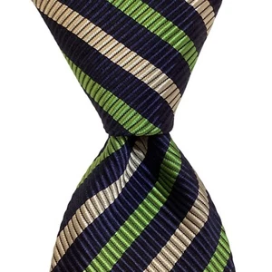 A.X.X. Boy's Youth Silk/Cotton Necktie ITALY Designer STRIPED Blue/Green EUC - Picture 1 of 3
