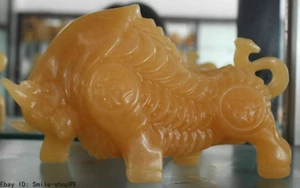 11" Chinese Natural Yellow Jade Wealth Zodiac Year Cattle Bull Oxen Ox Statue - Picture 1 of 5