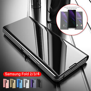 Smart View Plating Mirror Case For Samsung Galaxy Z Fold 4 3/2 Stand Flip Cover