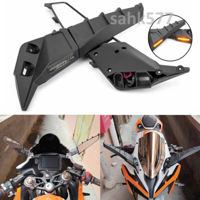 Rear View Mirrors w/LED Turn Signal Lights For Kawasaki Ninja 400 650 ZX6R ZX10R - Image 1 of 4