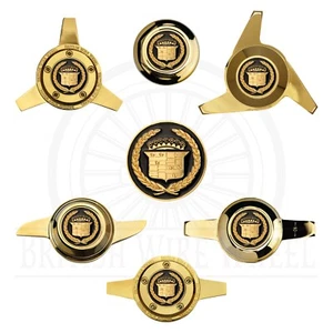 Cadillac Gold & Black Wire Wheel Chips with Gold Knockoff Spinner Caps, Set of 4 - Picture 1 of 60