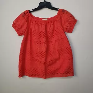 Michael Kors Top Blouse Women SMALL Eyelet Round Elastic Neck Short Sleeve Lined - Picture 1 of 8