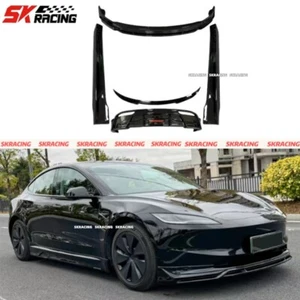 Fits 23-24 Tesla Model 3 Glossy Black Front Rear Lip Bumper Side Skirts Body kit - Picture 1 of 19