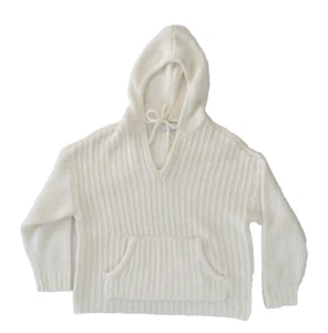 Chunky Knit White Hooded Womens Sweater Size Small Aerie Beachy Cottagecore - Picture 1 of 13