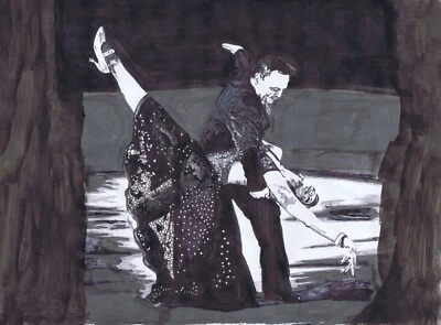 Ilustración tinta original hombre y mujer bailando Foto 1 de 2