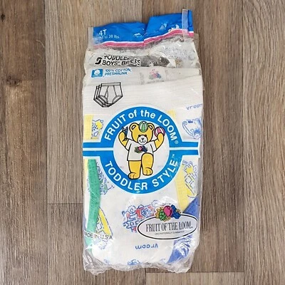 Vintage 1990 Fruit Of The Loom Toddler Boys Briefs Size 4T 100% Cotton 3-Pack - Image 1 of 3