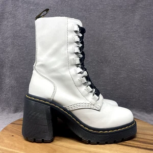 Dr. Doc Martens Chesney Flared Heel Boots Smooth White Leather Women's Size 7 - Picture 1 of 11