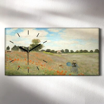 Küche Wohnzimmer Wand Leinwand Uhr Geräuschlos Kunstdruck 60x30 Mohnblumen - Bild 1 von 4