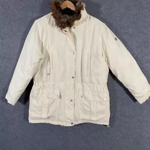 Lauren Ralph Lauren Jacket Womens S Off White Puffer Down Feather Faux Fur - Picture 1 of 18