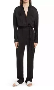 Vince Cross Front Long Sleeve Jumpsuit Black XSmall Minimalist Old Money - Picture 1 of 5