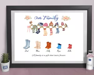 A4 Personalised Family Home Love Print Picture Wall Art Boots Beanie Socks Birds - Picture 1 of 6