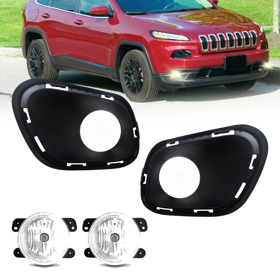 Clear Lens Fog Lights Bumper Lamps with Bulbs For 2014-2018 Jeep Cherokee - Imagem 1 de 4