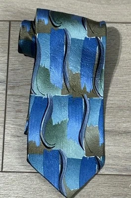 Corbata de seda vintage J. Garcia para hombre azul verde espacio treinta y siete Foto 1 de 4