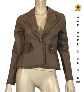 🌻MAX MARE SIZE M (6AU) QUALITY BROWN BEADED COTTON BLEND JACKET LACE DETAIL - Picture 1 of 10