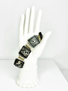 Vintage 900 Türkei Silber Panel Armband Kartusche Figuren - Bild 1 von 13