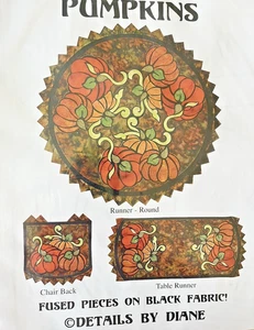 Fall Pumpkins Fused Quilt Applique Pattern TABLE and ROUND RUNNER CHAIR BACK - Picture 1 of 4