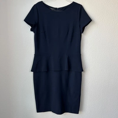 Lafayette 148 size 14 ponte knit peplum sheath dress navy short sleeve midi - Image 1 of 4