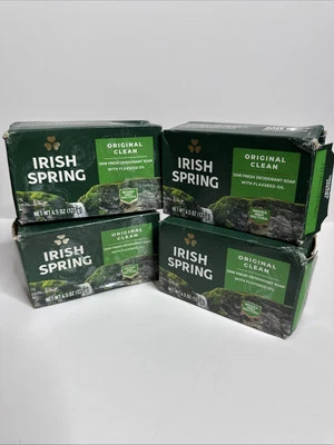 4 Vintage Irish Spring Deodorant Soap Flaxseed Oil 4.5 oz Bars DISCONTINUED NOS - Image 1 of 4