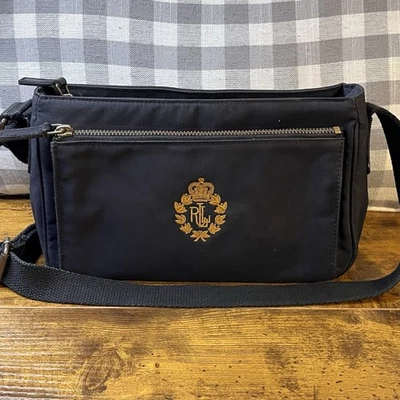 Lauren Ralph Lauren Polo Small Navy Blue Shoulder Bag With Gold Logo Crest Y2K - Image 1 of 4